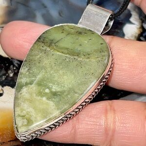 Green Larsonite Bugwood Pendant 2 1/2”